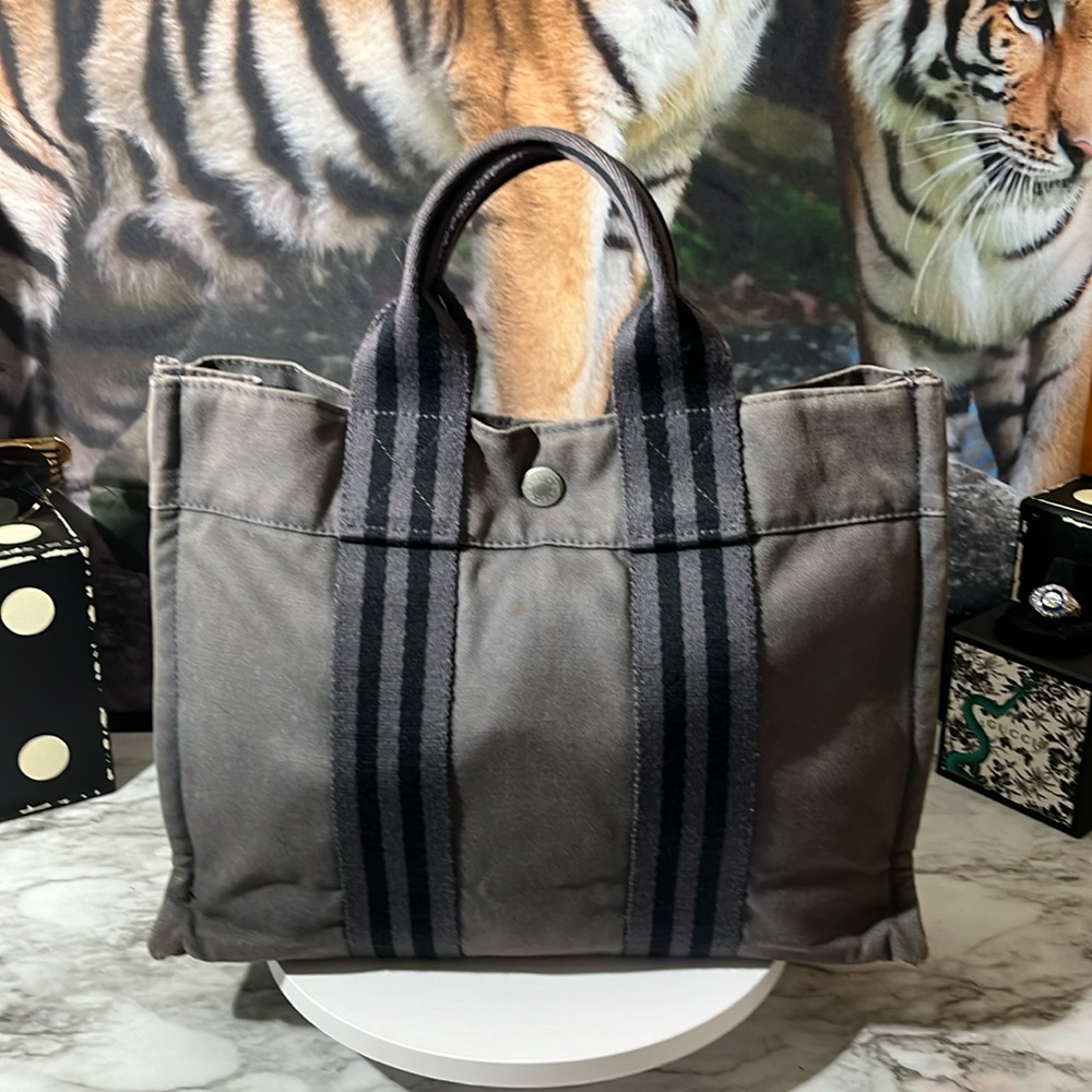 Hermes Gray and Black Tote Bag